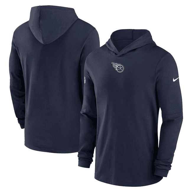 Men's Navy Tennessee Titans Sideline Performance Long Sleeve Hoodie T-Shirt
